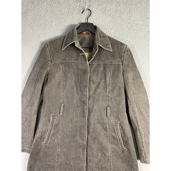 Women's XL‎ Taupe Trench Coat Button Front Lined Long Jacket Utility Style - Picture 2 of 10